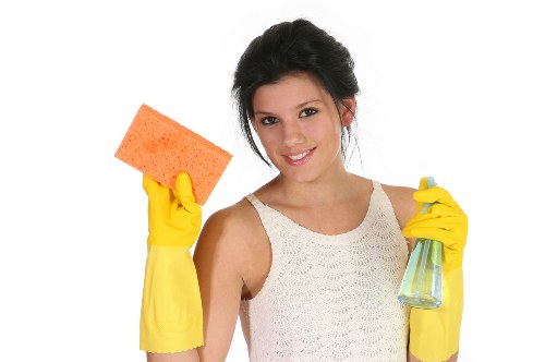 Close-up of fabric furniture cleaning and stain removal